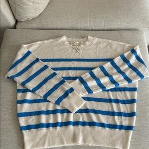 Madewell Cream and Blue Striped Crewneck Sweater